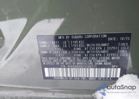 2026 Subaru Crosstrek from USA, damaged, VIN 4S4GUHD69T3703711